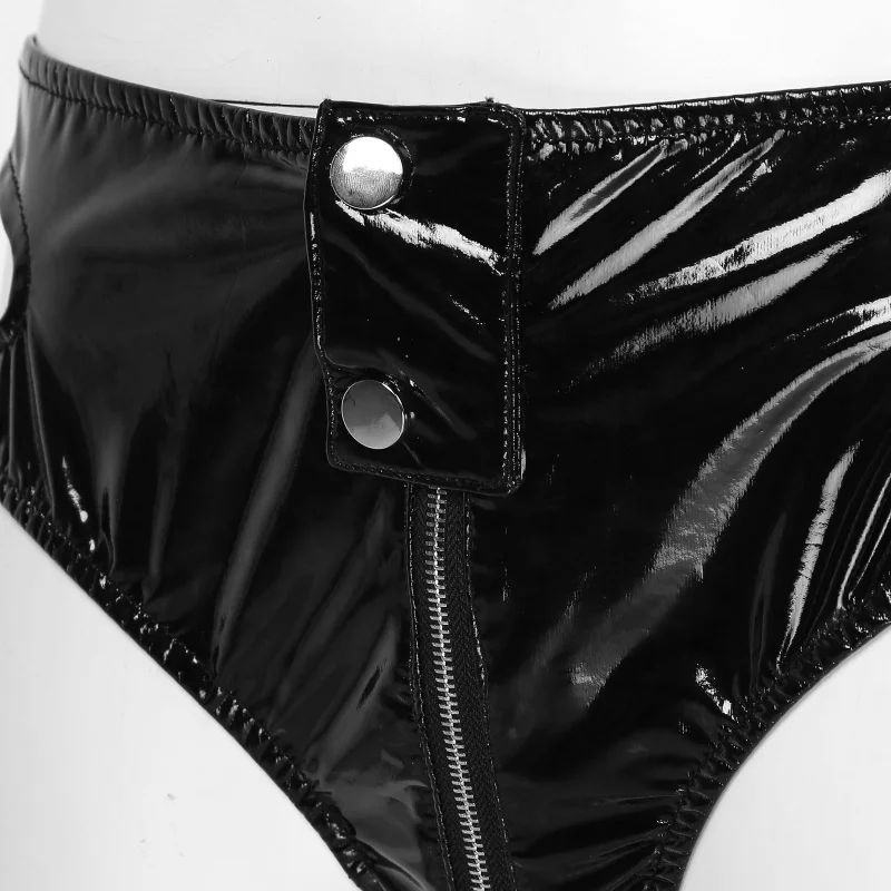 Cheap Latex Moto Clubwear Panties Womens Zipper Crotch Hot Pants Booty Shorts Knickers