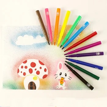 Promotional 12 Colors Spray Marker Pen With Automatic Drawing Machine, Watercolor Blow Pen For Kids and Adults Coloring Book