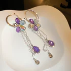 Hoop Flower Fashion Crystal Hoop Women Flower Long Purple Earrings