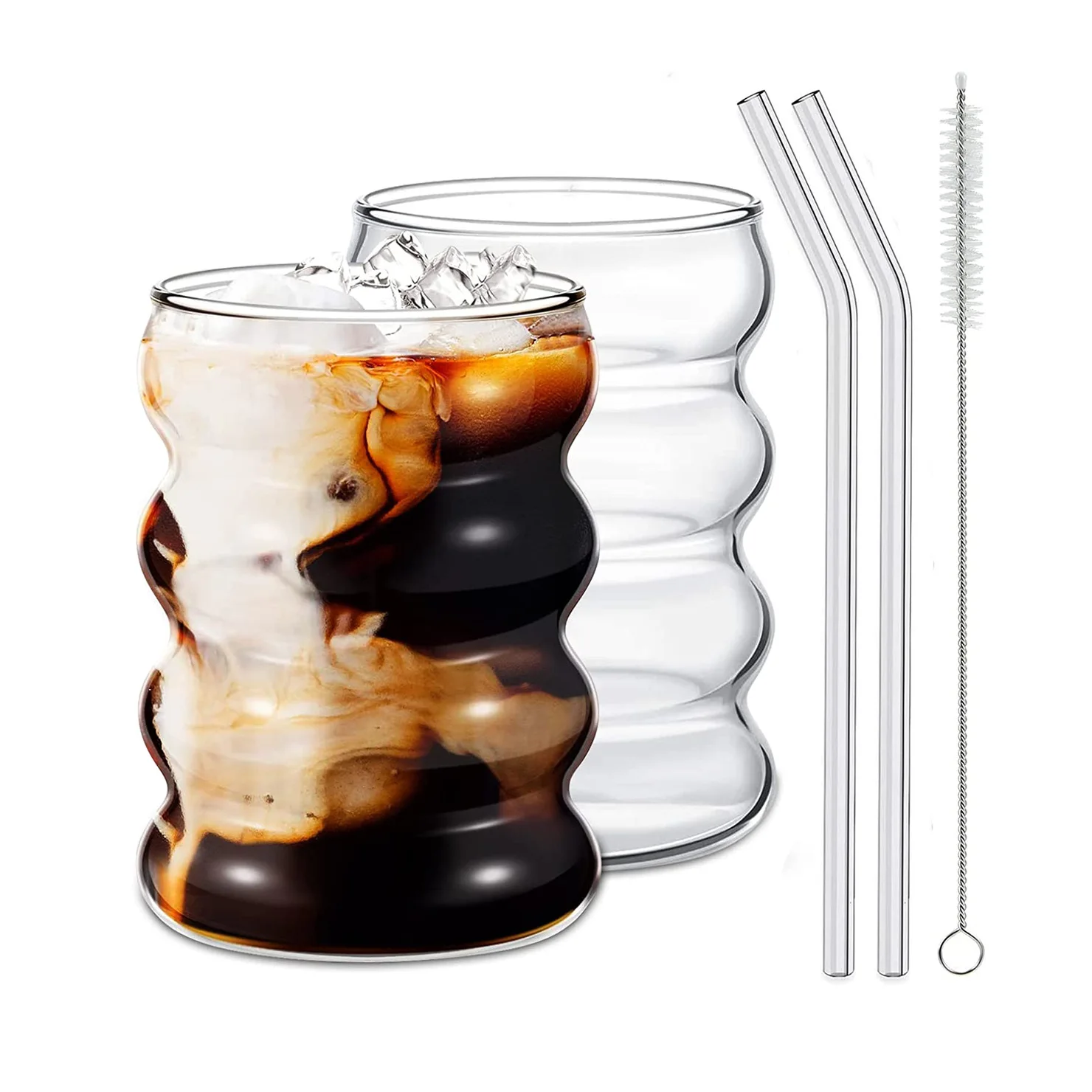 Customized logo Single Spiral Layer Corrugated Beverage Tumble Glassware High Borosilicate Caterpillar ice coffee Glass Cup