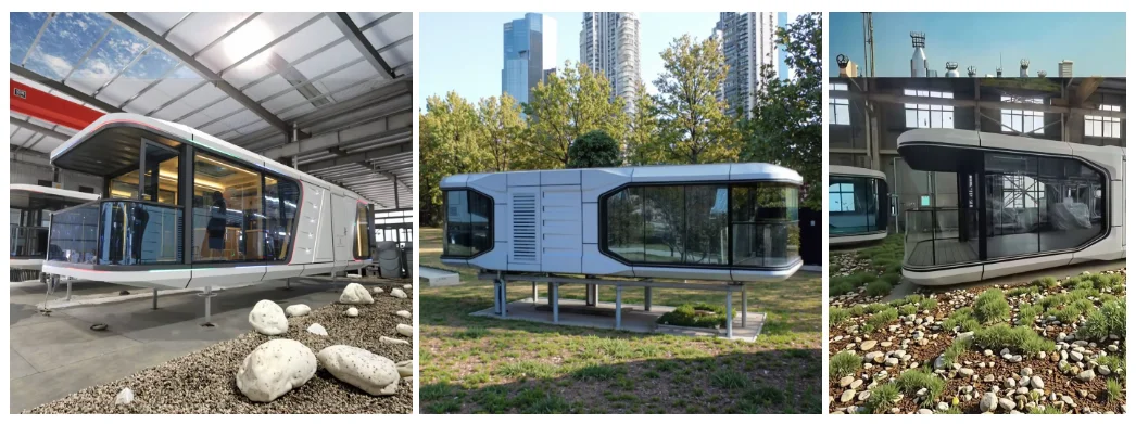 product modern high tech steel space capsule container house hotels apartments prefab living pod solar power living room bathroom-3