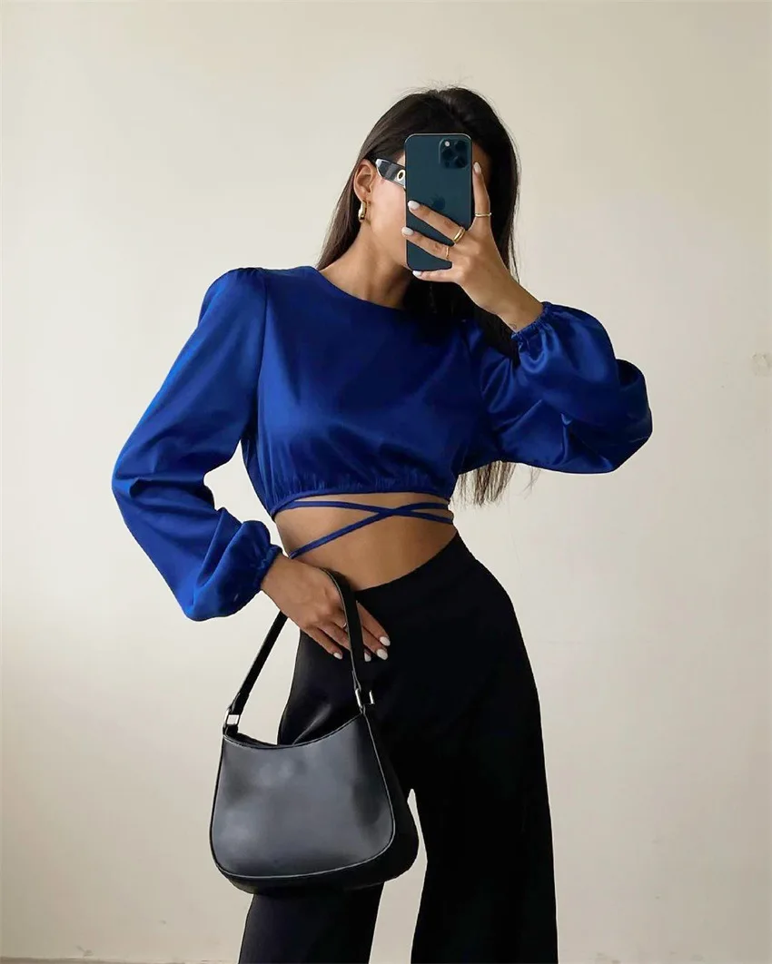 Satin shirt crop top Clearance