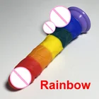 7.9 Inch 20CM Rainbow Realistic Silicone G Spot Massage Dildo Colorful Anal Penis With Suction Cup Sex Toys For Woman