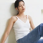 Tank Top White Girl's Slim Fit V-neck Tank Top White
