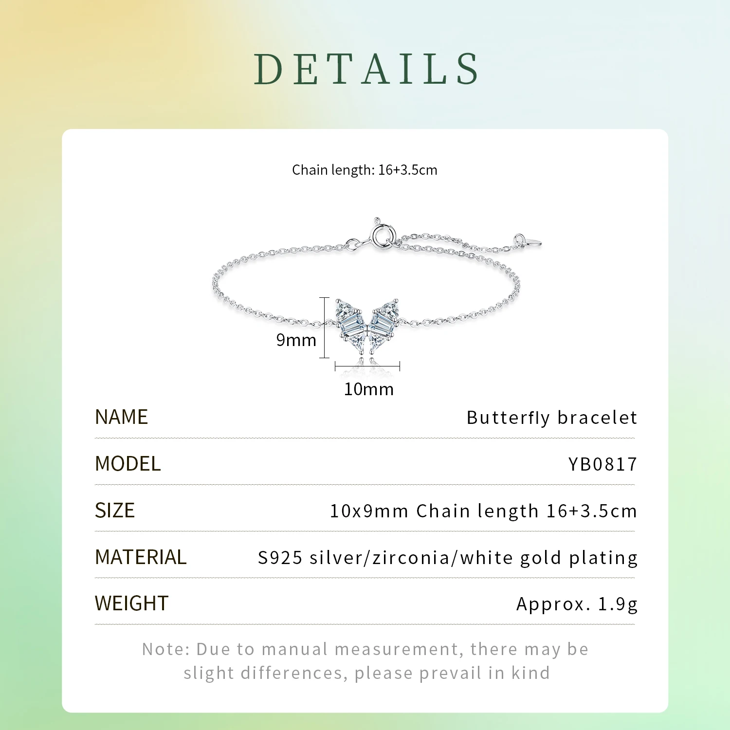 CDE YB0817 925 Sterling Silver Jewelry Wholesale Zircon Butterfly Charm Bracelet Rhodium Plated Animal Accessories Bracelet
