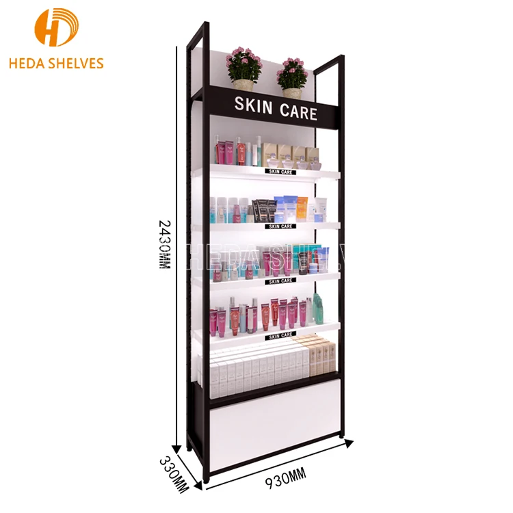 Custom Wooden Wall Cosmetic Shelves Display Cabinet And Makeup Display