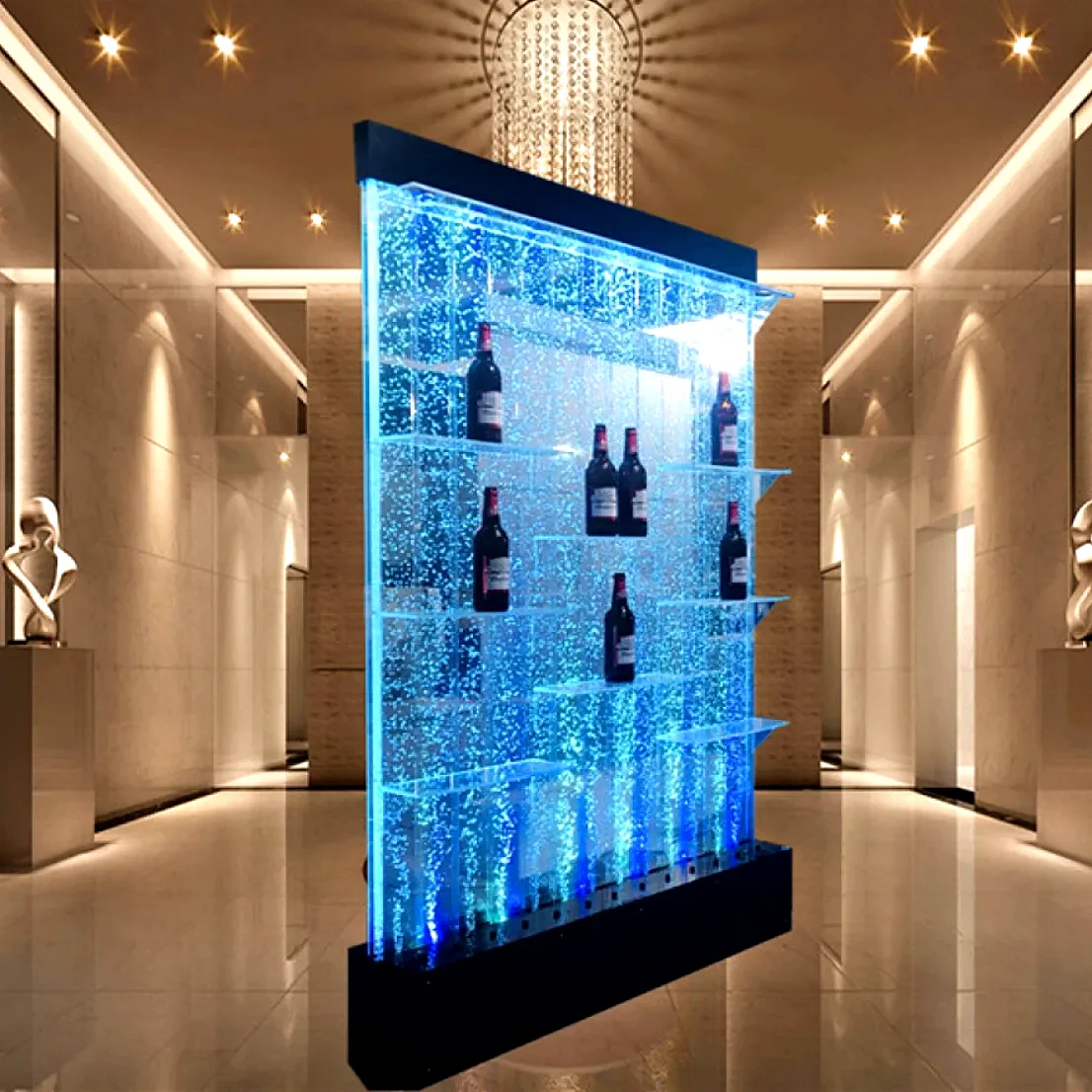 Custom Made Acrylic Large Aquarium Bubble Wall with LED Light Movable Water Bubble Panel Partition Wine Rack For Room Dividers