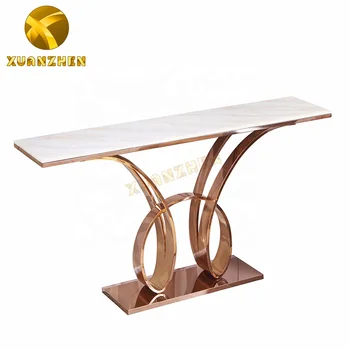 Luxury marble table top hallway long narrow console table with stainless steel base for furniture CT036