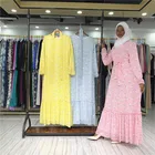 Multiple Colors Floral Long Sleeve Maxi Women Abaya Dubai Muslim Dress With Ruffles