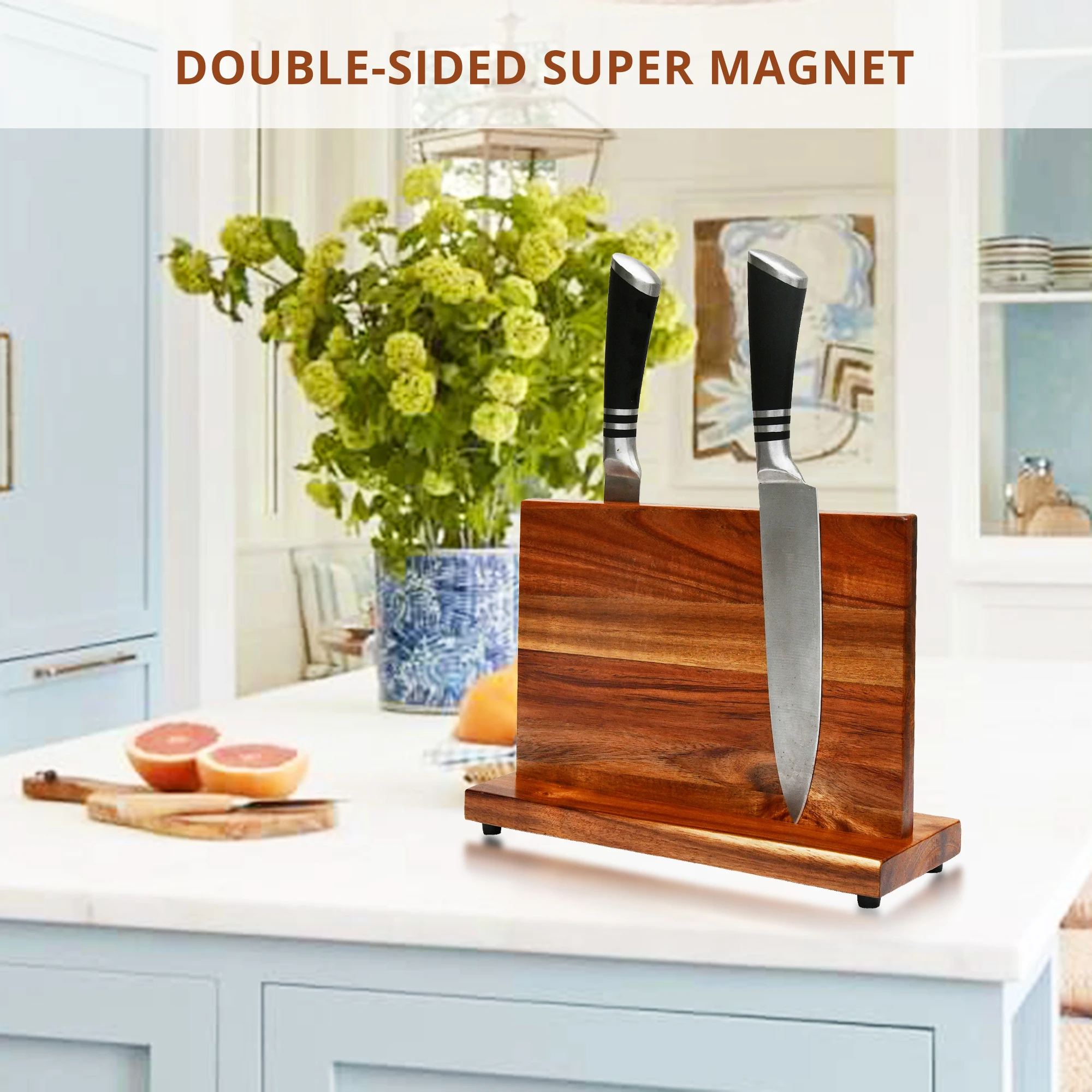 Forged Kitchen Knife Set With Magnet Wooden Block,Magnet Wall Magnetic Knife Holder Wood Block For Kitchen Knife Storage