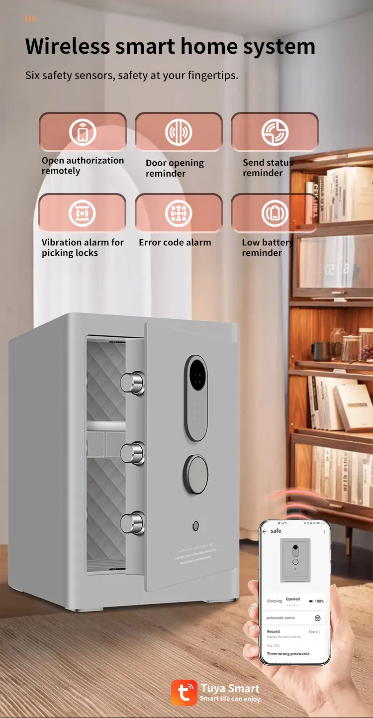 CEQSAFE Wifi Anti-Theft SteeL Office Home Safe Alarm Fingerprint Simple Password Safe Box Password Key for Home Office Security details