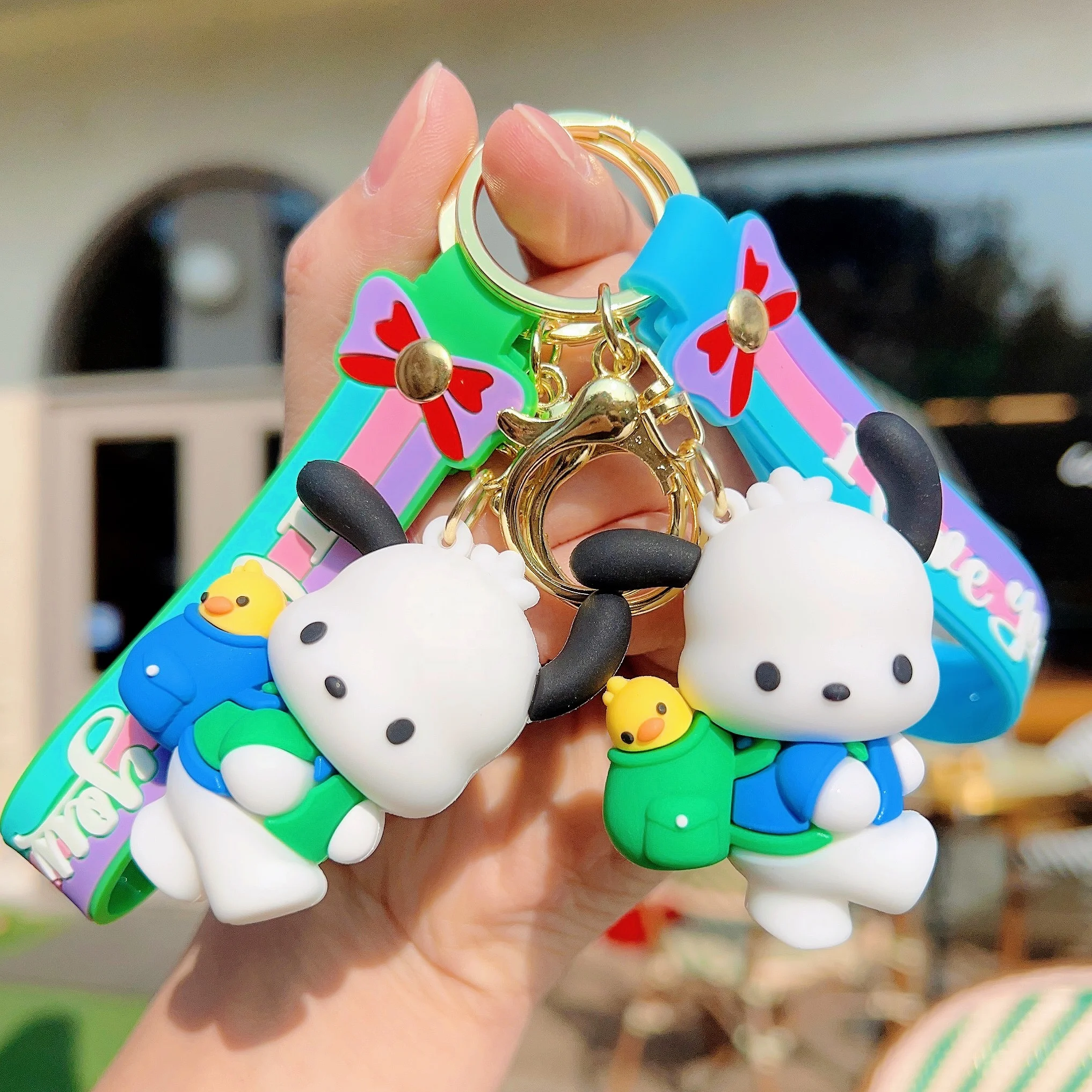 Manufacturer 4 colors Cute Custom Cartoon Pochacco Anime 3D Sanrio Bag accessories plastic key chains