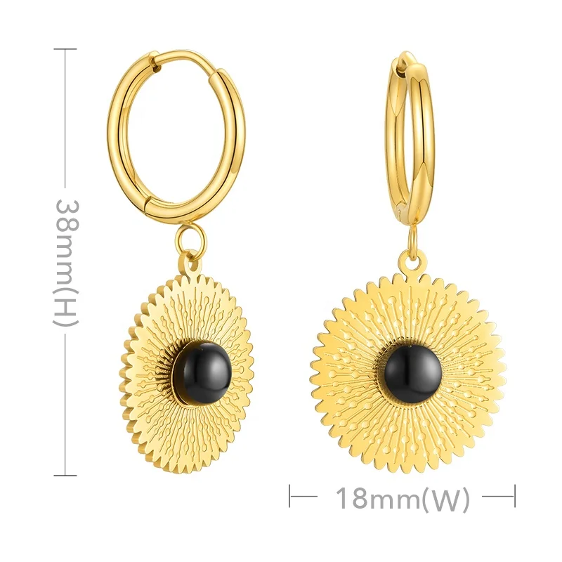 Latest High Quality 18K Gold Plated Stainless Steel Jewelry Fashion Black Agate Metal Earrings E201217