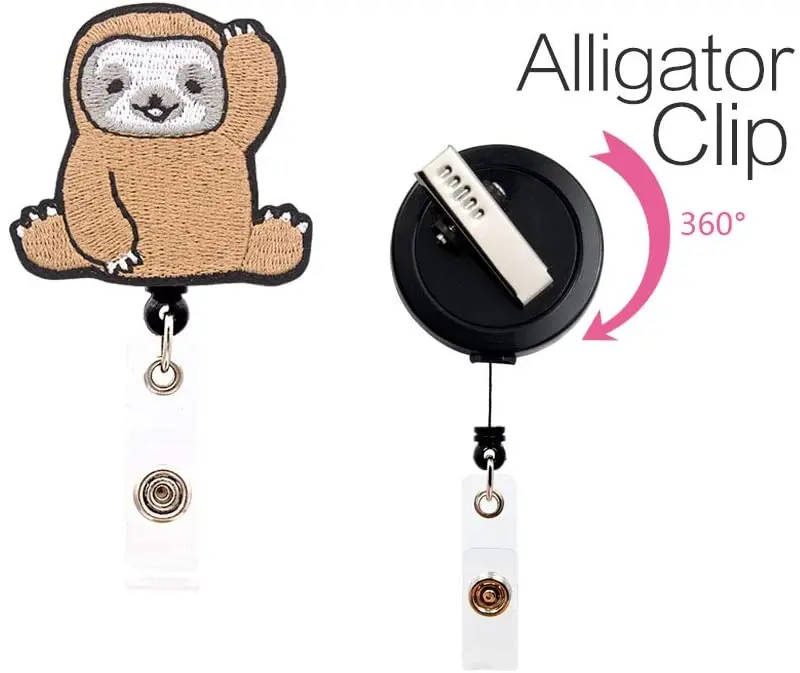 Heyah Cute Sloth Badge Reel, Alligator Clip Retractable Badge Holder, ID Badge Clip for Women Nurse
