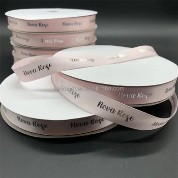 Custom Size 1inch 2.5cm Silver Foil Logo Brand Artwork Pink Satin Grosgrain Ribbon For Packaging Decoration