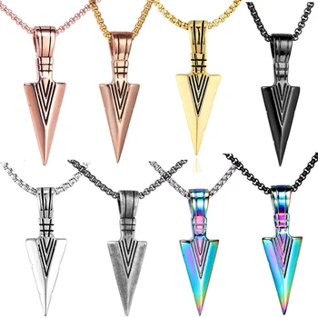 Vintage Stainless Steel Pendant Jewelry Hiphop Long Chain Spearhead Necklace Punk Style Arrowhead Necklace for men