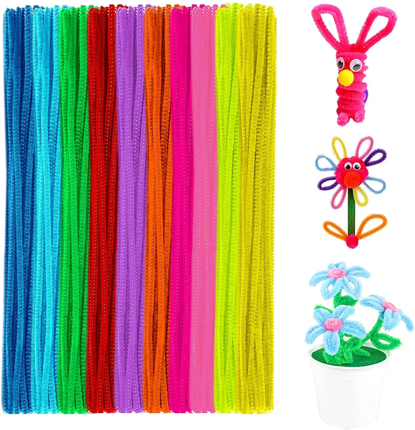 TOAOB 120pcs Bump Pipe Cleaners 12 Assorted Colors Chenille Stems Craft Supplies 13mm x 12 inch Fuzzy Bumpy Pipe Cleaners for DIY Art Creative Crafts Decorations 