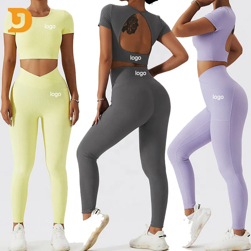 Gym Sportswear Fitness Active Sports Pants Eco Friendly Ribbed Workout Butt Lifting Yoga Set Sportswear Women's Yoga Suit