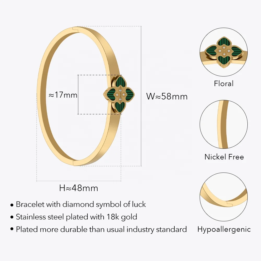 Latest 18K Gold Plated Stainless Steel Jewelry Green Stone Four Leaf Clover Zircon Punk For Women Bracelets B232329