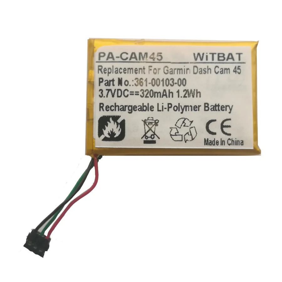 DashCam 45 250mAh BWXY Compatible Replacement for Battery Garmin 361-00103-00 Dash Cam 45