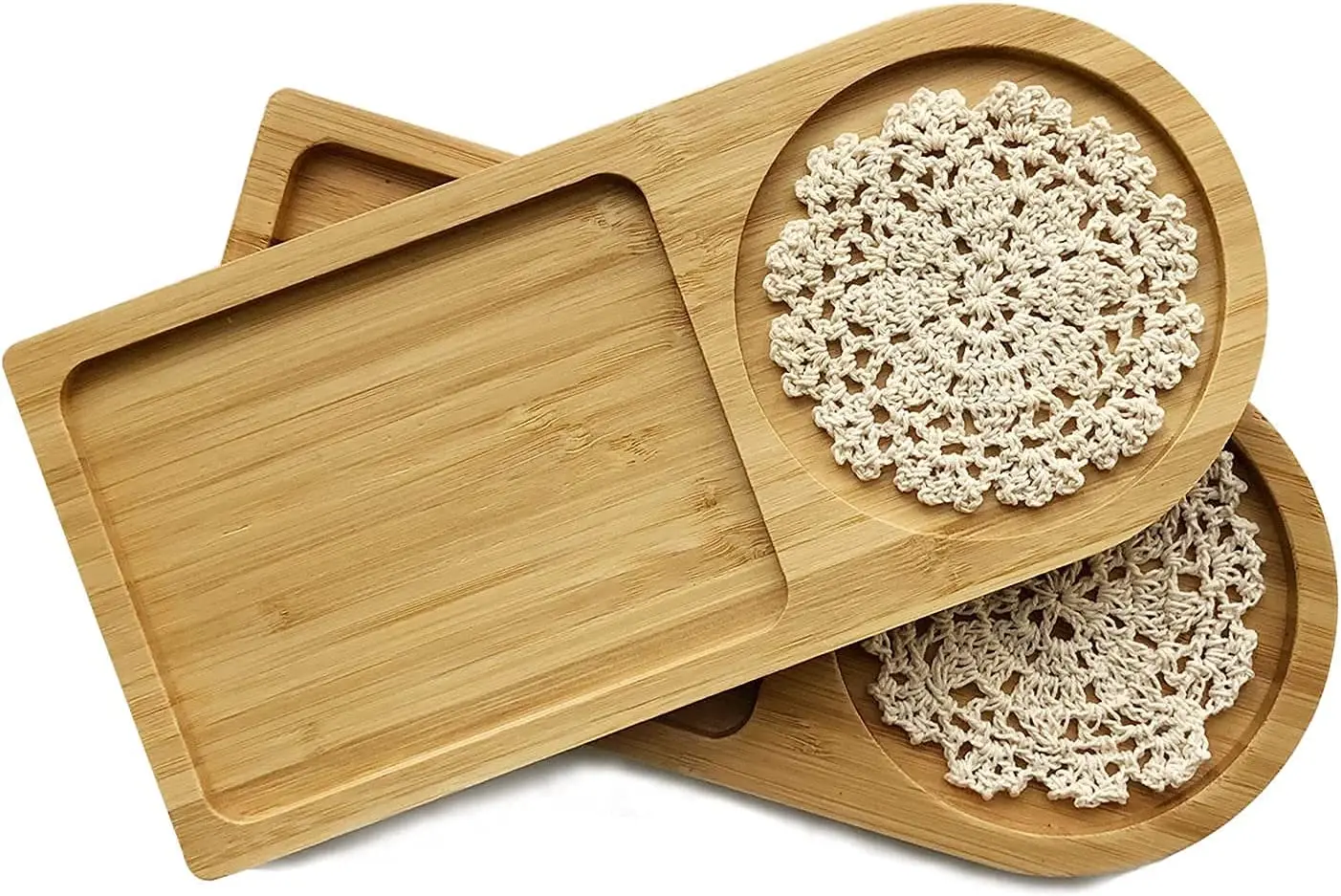 Small Natural Bamboo Serving Platter Rectangular Wooden Tray with Coaster Drink Trays for Coffee Tea Dessert Table