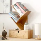 Office Desk Wooden Book Shelf Desktop Storage Tree Bookshelf With Drawers