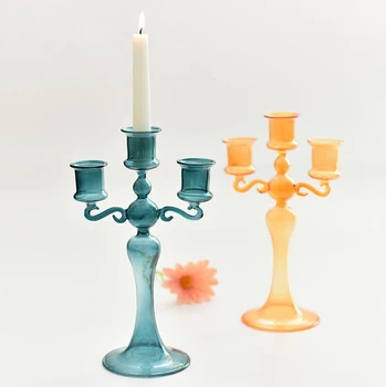 56H Home Furnishings Wedding Creative French Glass Candle Holder Romantic Dinner Colorful Candle Holder