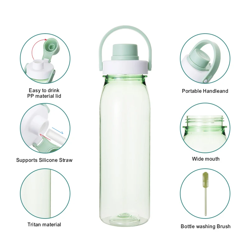 Custom Logo 1L Plastic Transparent Liquid Water Bottle With Easy to Drink PP Material Lid for Sports