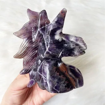 Dream Amethyst Crystal Unicorn Statue Natural Amethyst Stone Carving Crystal Unicorn Gift For Home Decoration