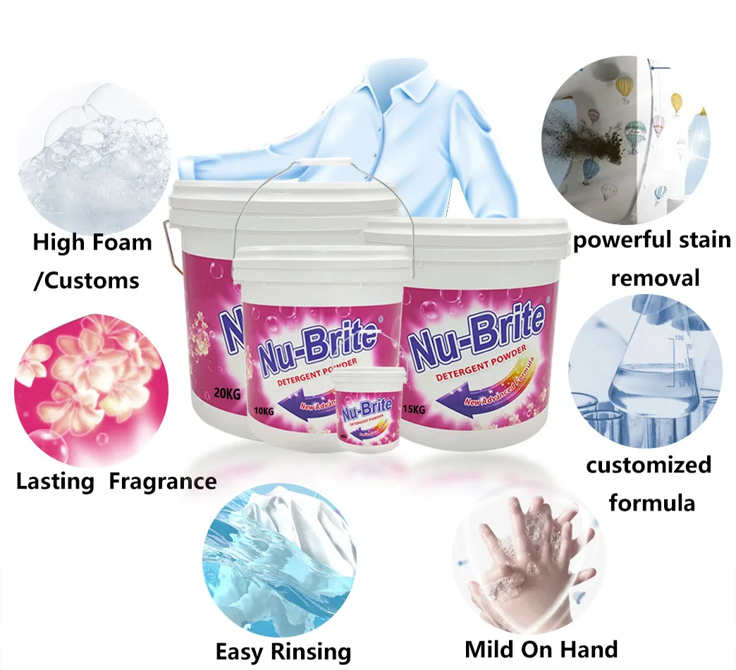 OEM Bulk Manufacture High Foam Washing Detergent Powder 5KG Disposable Soap Powder for Apparel for Washing Plant Bucket details