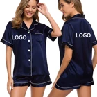 Sleepwear Womens Silk Satin Pajamas Set Two-piece Pj Sets Sleepwear Loungewear Button-Down Pj Sets