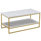 Table Retangular Double-layer Golden Iron Pipe Marble PVC Coffee Table