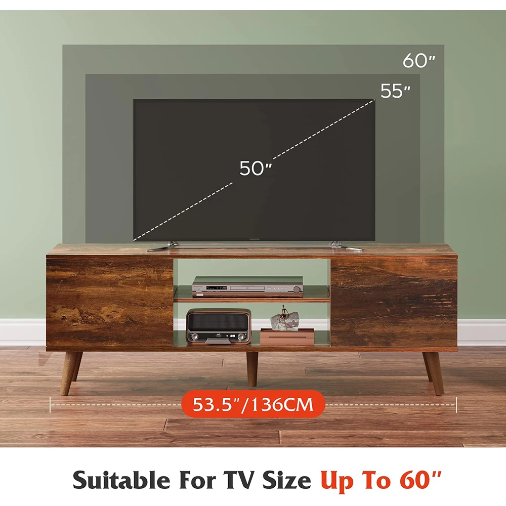 Mid Century Modern TV Stand for 55-60 Inch TVs Entertainment Center with Storage Wooden Living Room Furniture for Hotels manufacture