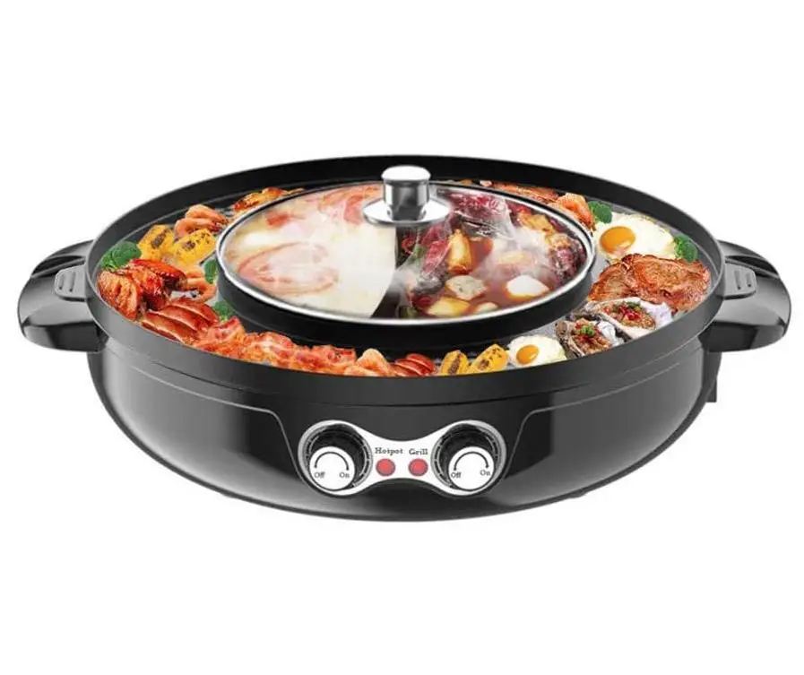 Red Kacsoo Electric Hot Pot Electric Baking Pan Electric Smokeless Grill and Hot Pot 2 in 1 Large Capacity Dual Temperature Control Split Design Easy to Clean Rapid Heating 2200W