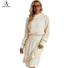 2021 New Arrivals Fashion Winter Casual Blouse Pullover Women Sweater Ruffled Dresses
