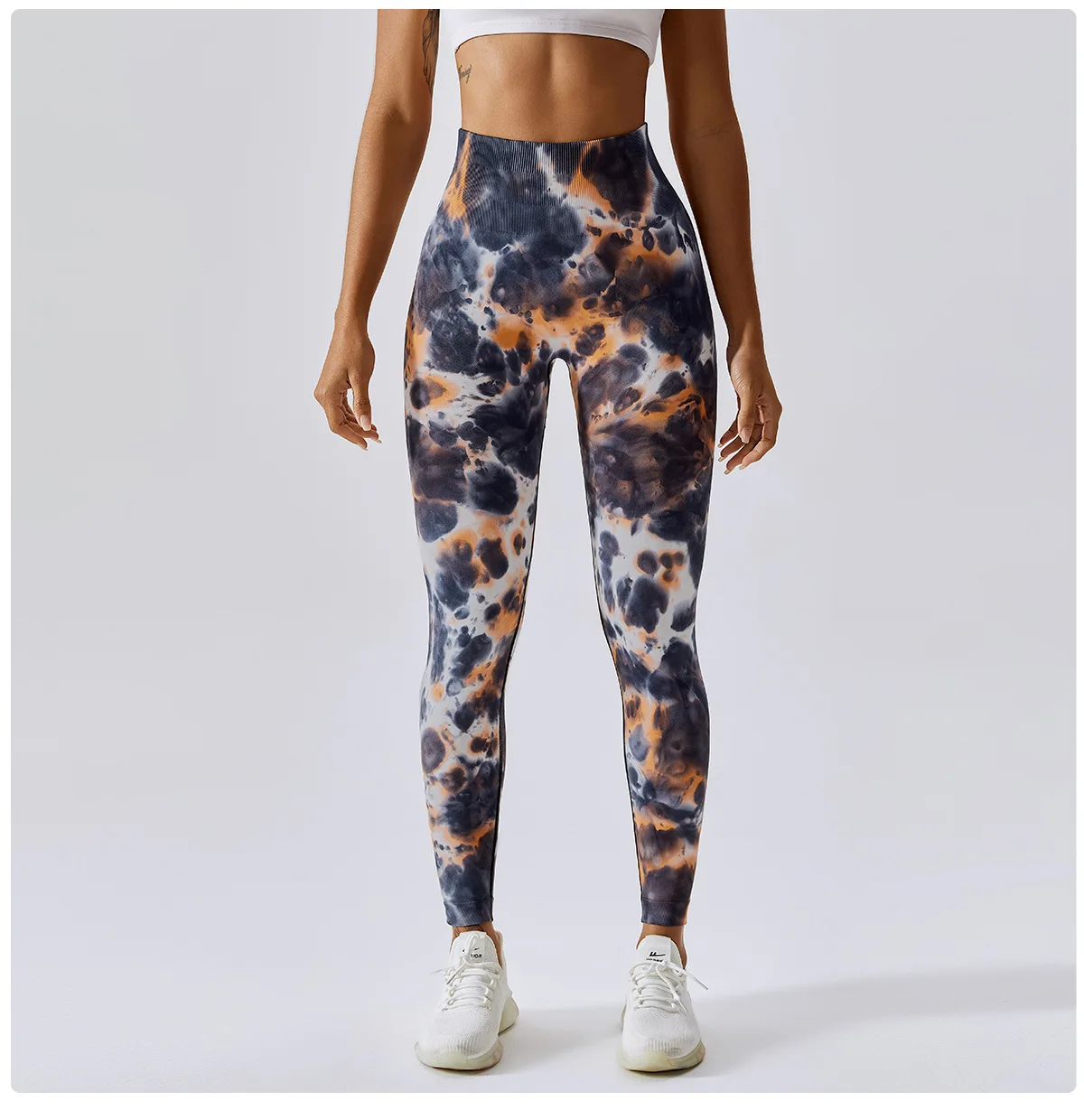 Tie-dye seamless women's high waist tight running sports pants outside wear peach hip-lifting fitness yoga pants