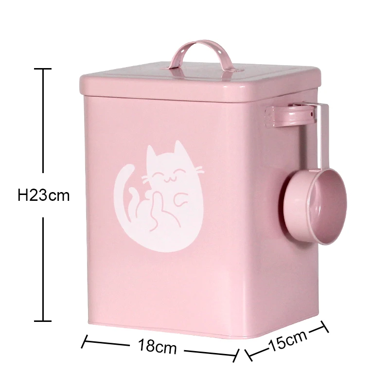 Airtight Dog Treat Storage Tin with Scoop High Quality Galvanized Iron Metal Food Packaging Rectangle Stocked Pet Food Container