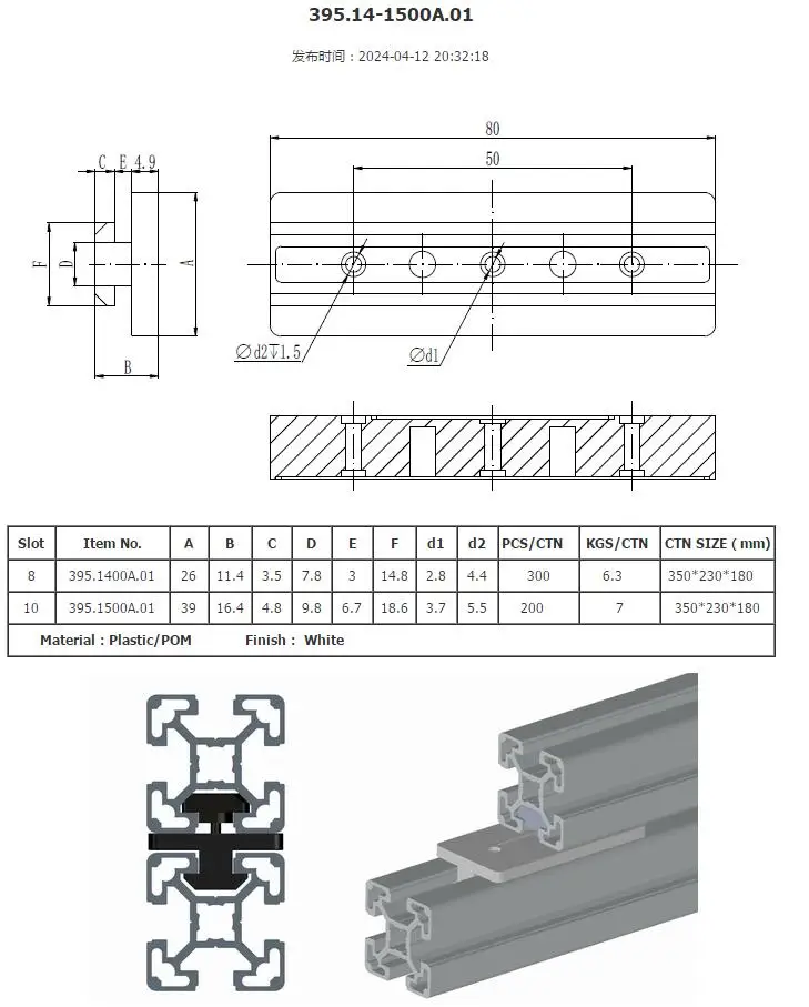 White center slot profile slider block mounting hardware