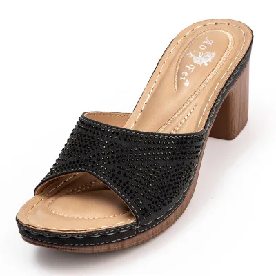 Slippers women casual high-heeled rhinestones wear women's sandals overseas