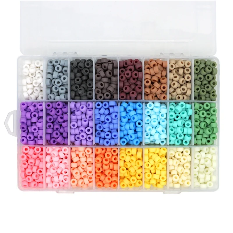 Large Hole Beads 4*7mm Multicolor Set Bulk Kids Matte Braid Wig Hair Beads Barrel Plastic Pony Beads for Jewelry Making DIY