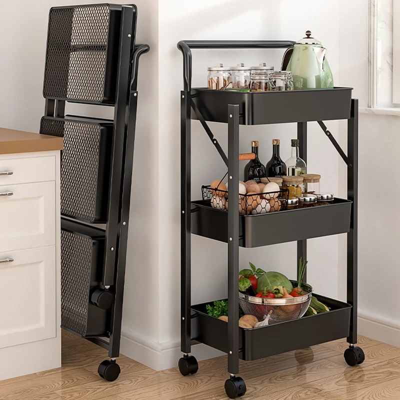 Best selling china manufacture foldable movable rolling kitchen trolley vegetable shelf