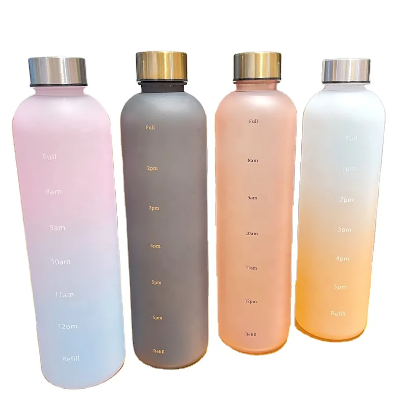 1000ml Custom Transparent Tritan PP Water Bottle BPA Free with Gradient Color Scale Plastic Lid for Outdoor Drinkware Usage