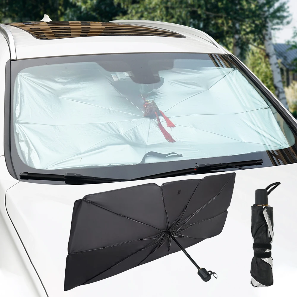 Low Price Chinese Cheap Uv Car Sun Shade wholesale Parasol customized Shadow Umbrella With Leather Pouch