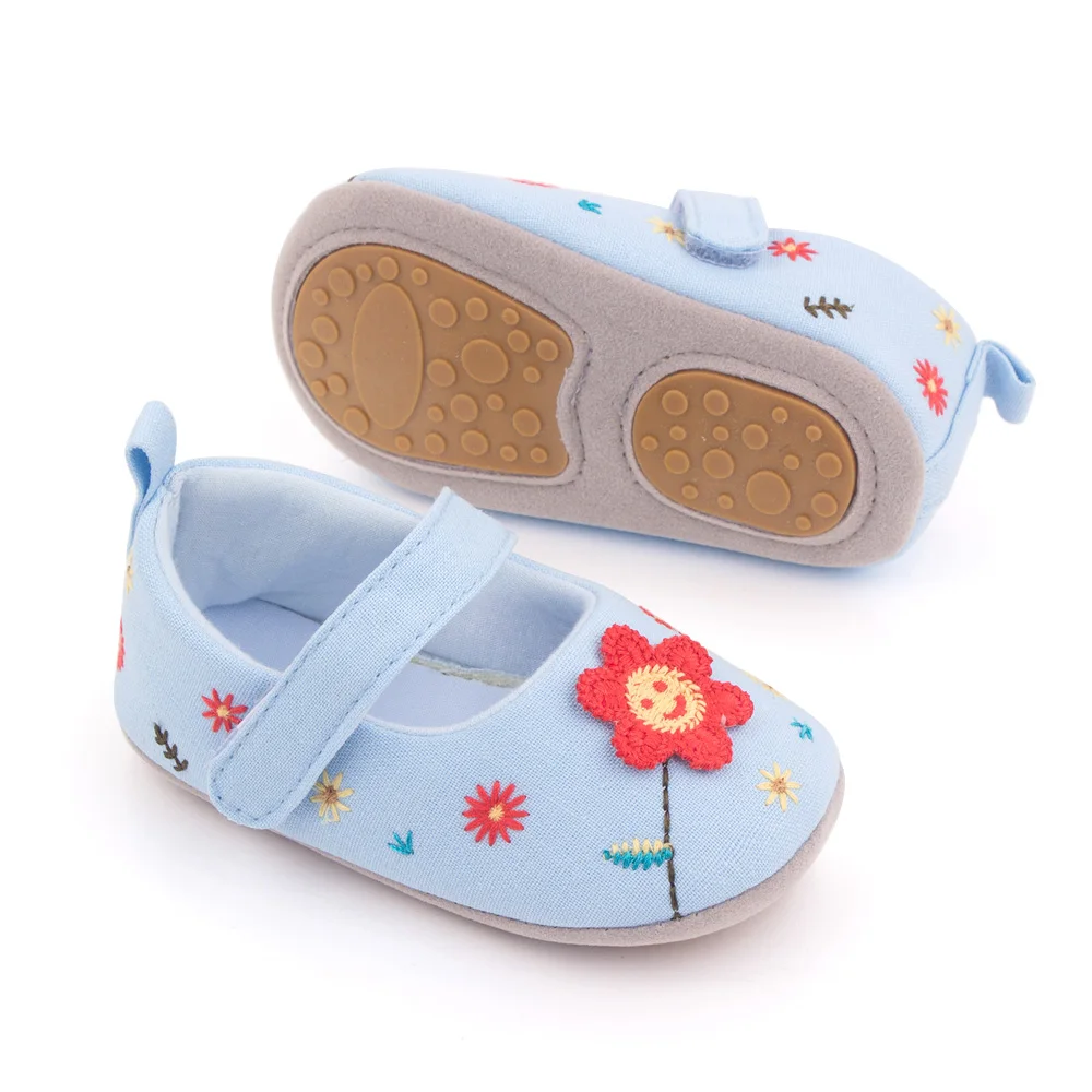 Spring and Autumn Cute Embroidery Flower Solid Color Soft Soled Baby Girls Princess Toddler Shoes details