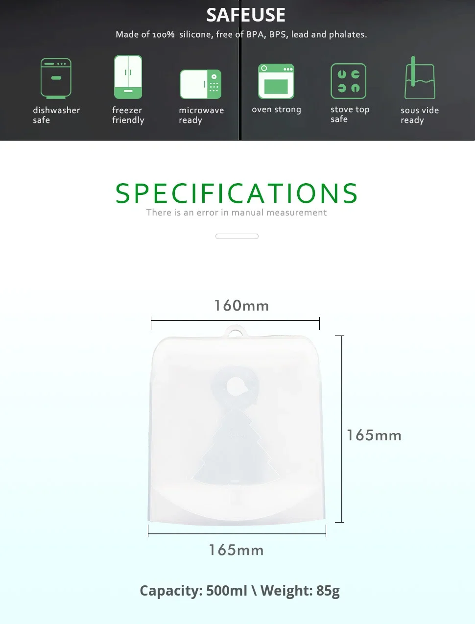 Reusable Modern Silicone Food Storage Bags Set 500ml/1000ml/1500ml Zip Lock for Fridge Freezer Tea & Breast Milk manufacture