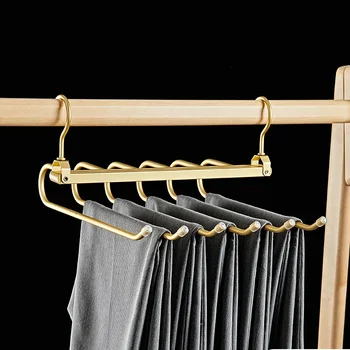 Aluminum Pants Hanger Space-Saving Foldable Rack Glossy Hooks Scarf Trousers Closet Organizer for Pants