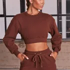 Neck Hoodies 2021 New Women Autumn Patchwork Long Sleeve Crew Neck 2 Piece Sweatwear Set Crop Top Hoodies