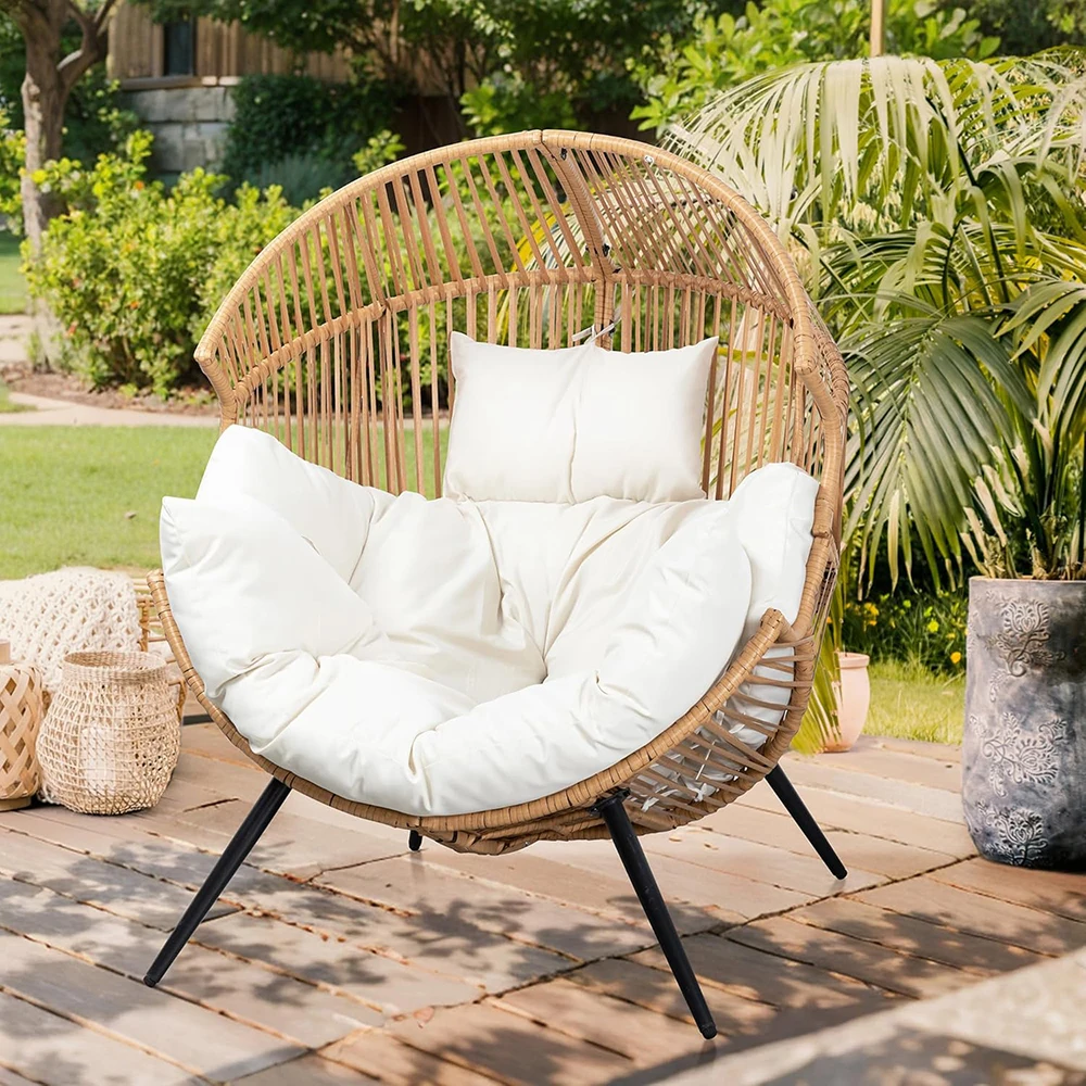 product modern outdoor wicker egg chair pe rattan cushion oversized patio lounge chair for balcony backyard garden-0