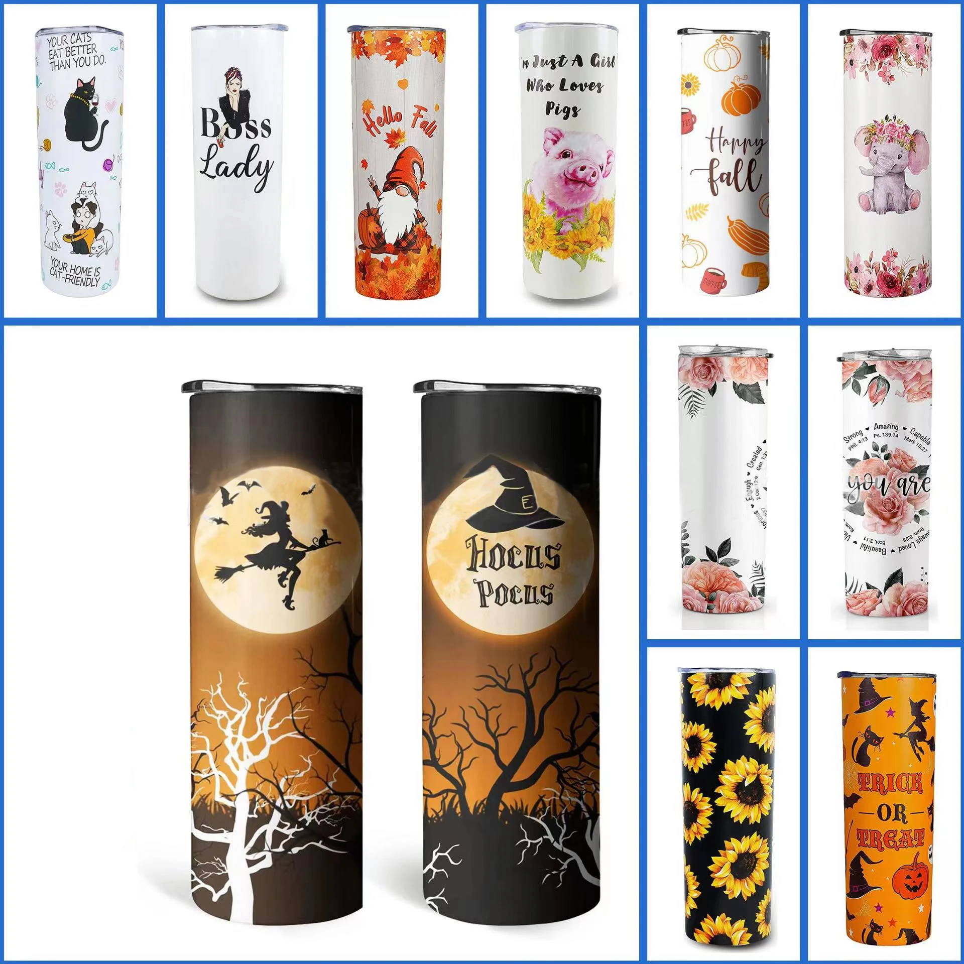 Factory Wholesale White Sublimation blanks 20oz 30oz Stainless Steel Double Wall skinny straight sublimation Tumbler