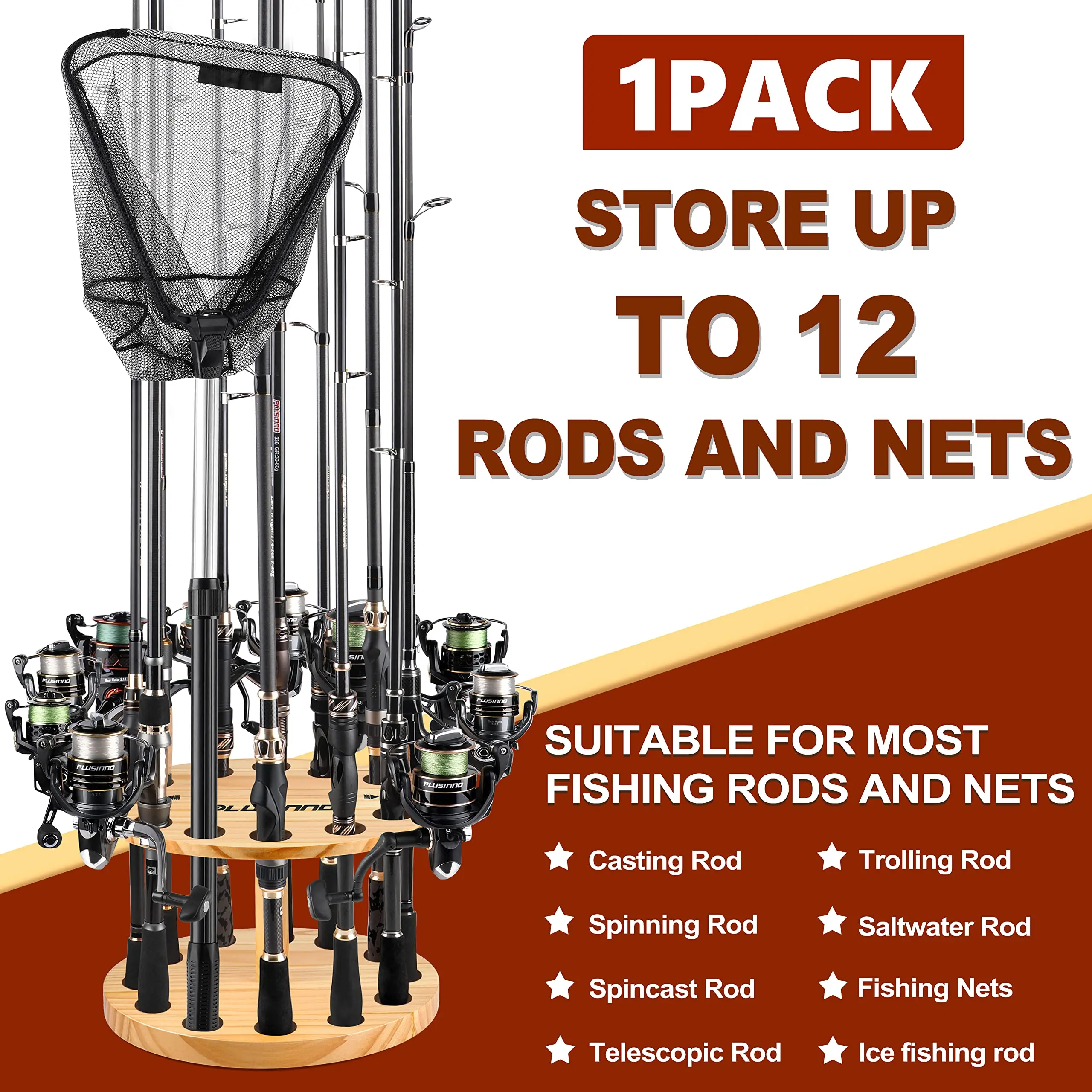 Wholesale New Style Adjustable Wood Round Storage Floor Stand Fishing Rod Holder Boat Garage